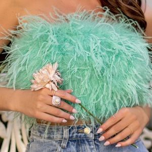 CLUB L LONDON DREAM DAZE MINT GREEN FEATHER BANDEAU CROP TOP